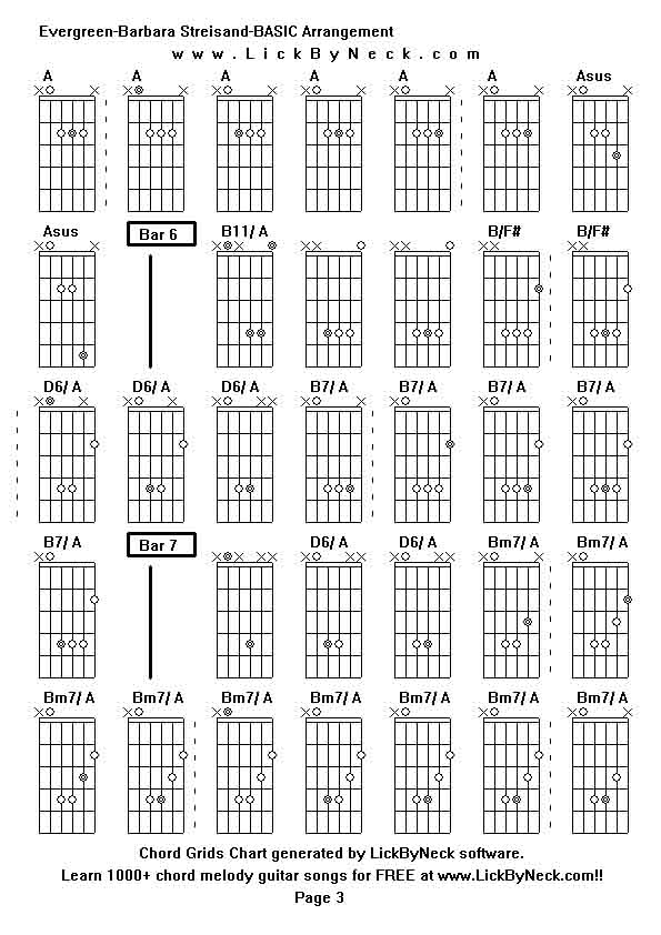 Chord Grids Chart of chord melody fingerstyle guitar song-Evergreen-Barbara Streisand-BASIC Arrangement,generated by LickByNeck software.